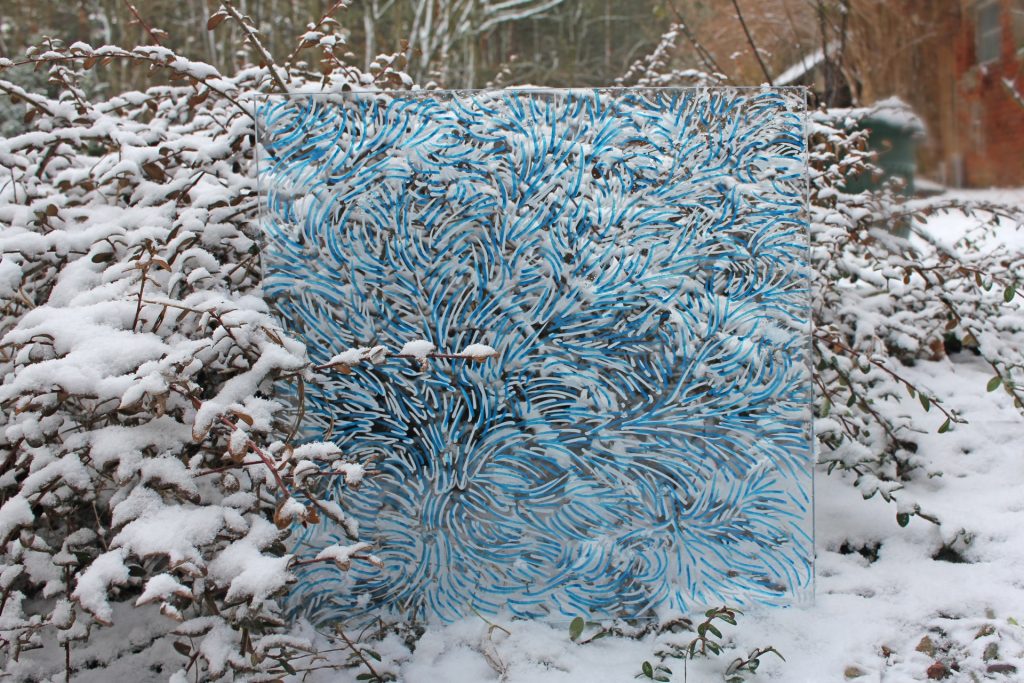 Szkło zima I 2017, akryl na szkle 40x40cm