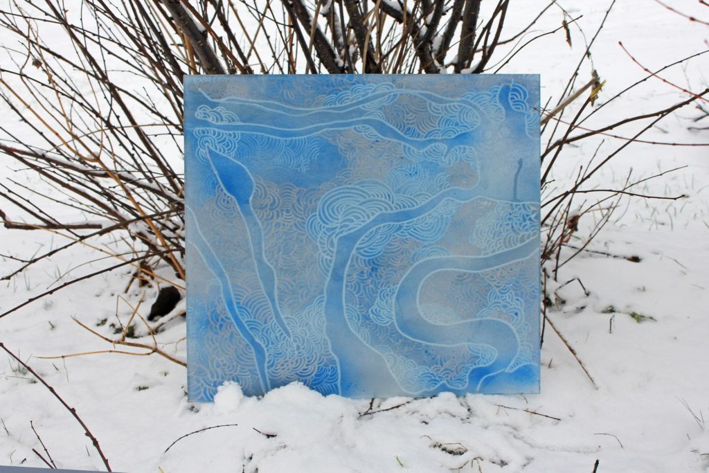 Szkło zima II 2017, akryl na szkle 40x40cm