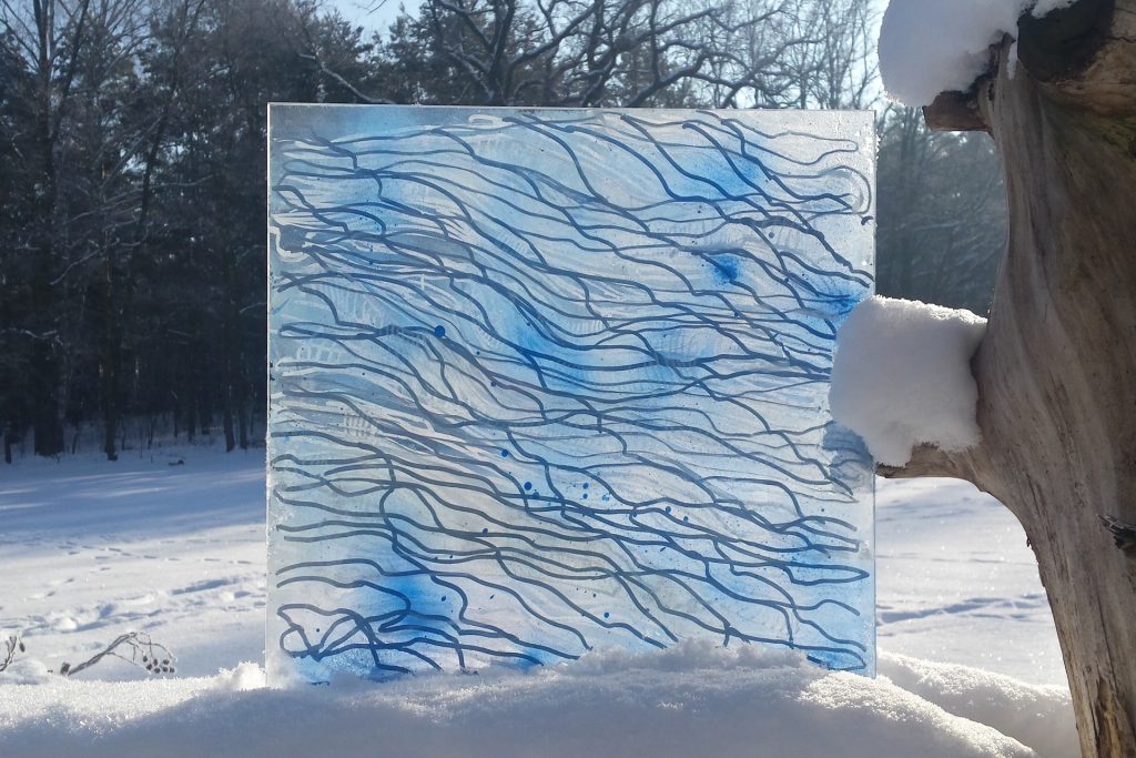 Szkło zima III 2017, akryl na szkle 40x40cm